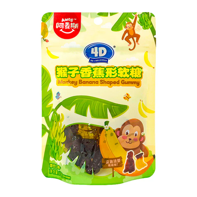 Amos – 4D Gummy Monkey Banana Shape (32 x 65g)