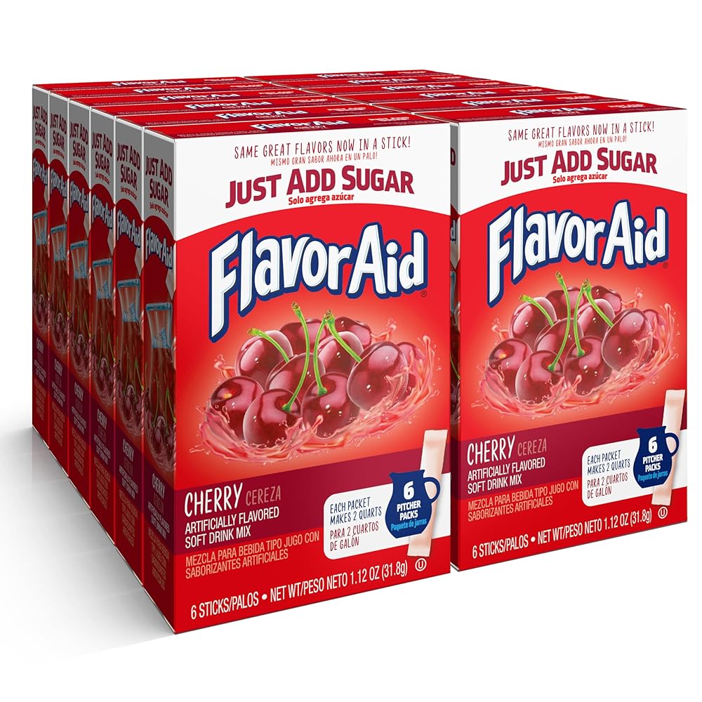 Flavor Aid - Cherry Unsweetened 2qt Pitcher Packet Drink Mix 6ct (12 x 1.12oz)