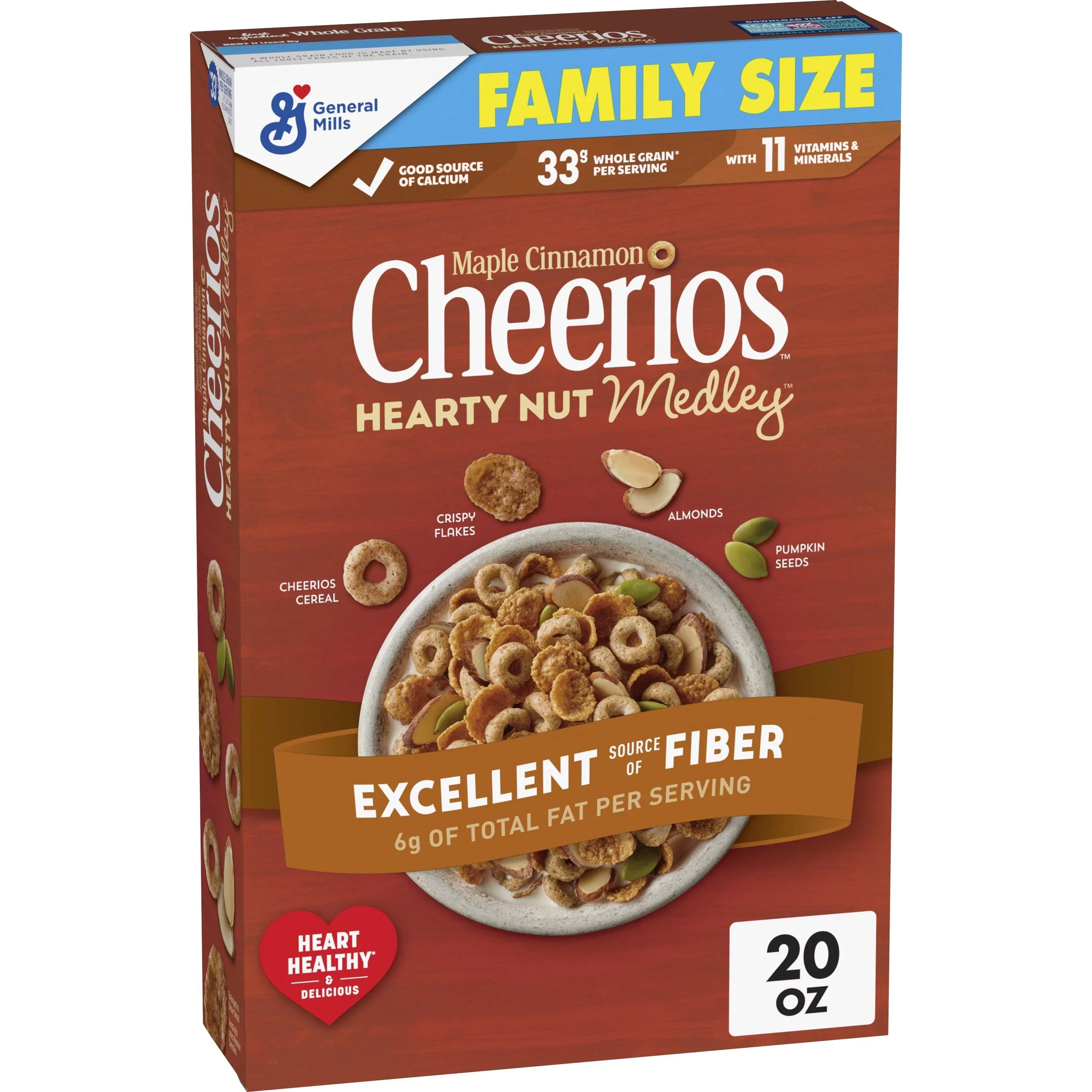 General Mills Cereal - Cheerios Hearty Nut Medley Maple Cinnamon Family Size (8 x 20oz)