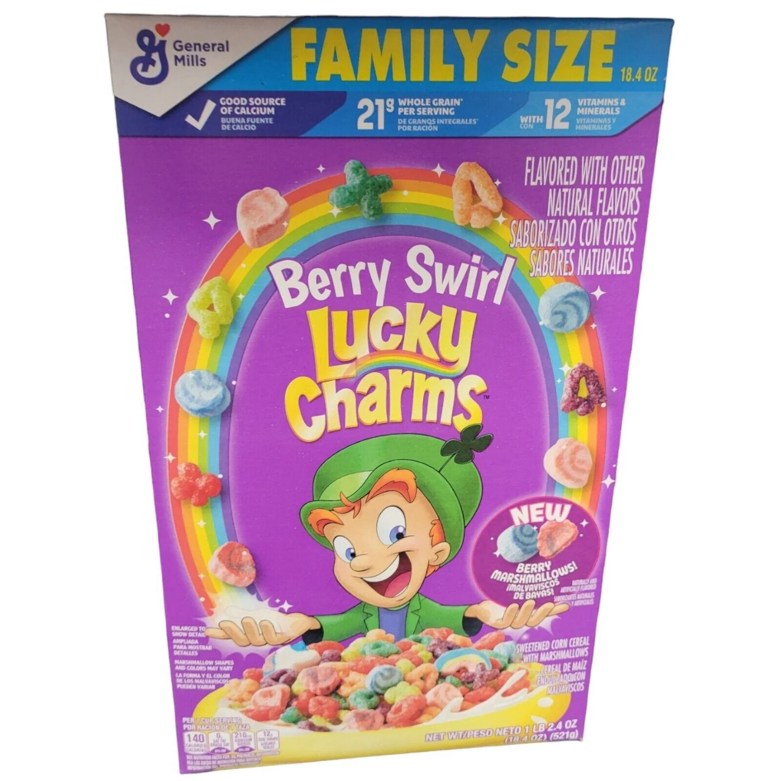 General Mills Cereal - Lucky Charms Berry Swirl Family Size (7 x 18.4oz)