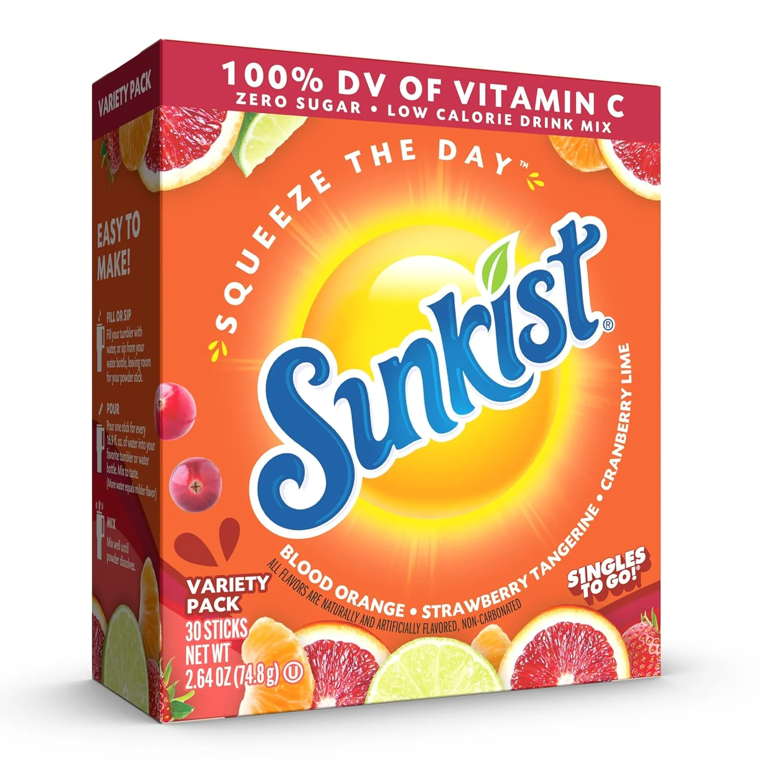 Sunkist - Vitamin C Variety Pack Single To Go Drink Mix 30ct (6 x 2.64oz)