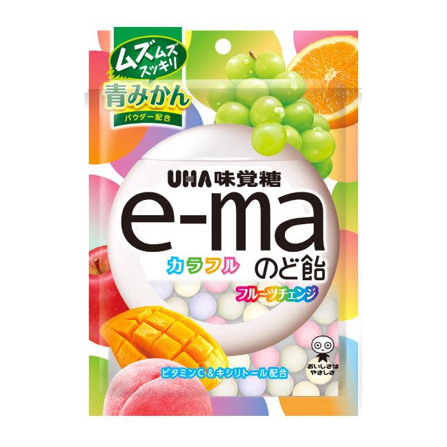UHA e-ma Cough Drop Colorful Fruits Change Pouch 6 x (12 x 50g)